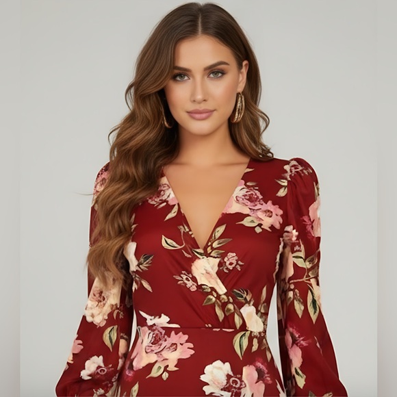 Boho Rose Floral Print Wrap Dress - Picture 2 of 10